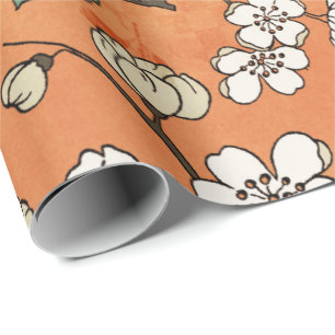 Papel De Presente Design Branco Floral Laranja