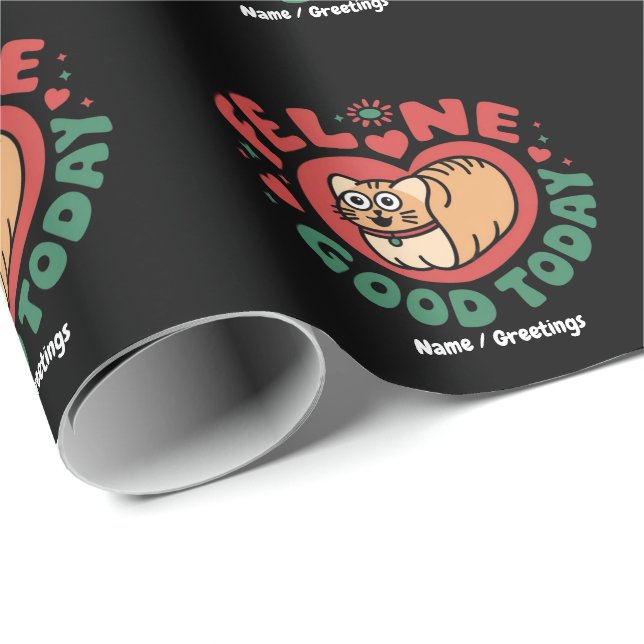 Papel De Presente Design Caprichoso de Gato Bom Hoje  (Ponta do rolo)