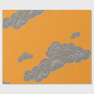 PAPEL DE PRESENTE DESIGN CLOUD JAPONÊS EM LARANJA