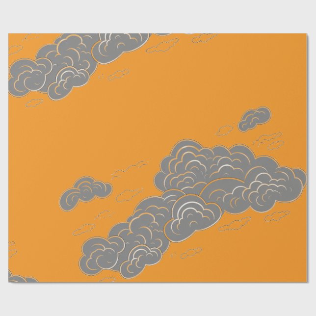 PAPEL DE PRESENTE DESIGN CLOUD JAPONÊS EM LARANJA (Aberto)