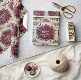 Papel De Presente Design com Rosas e coração