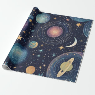 Papel De Presente design cósmico com galáxias giratórias