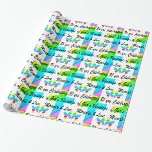 PAPEL DE PRESENTE DESIGN DE ANIVERSÁRIO DE 80 PERSONALIZADO RELIGIOS