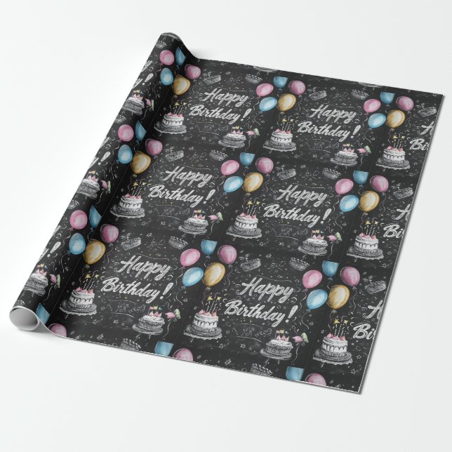 Papel De Presente Design de aniversário do estilo Chalkboard (Desenrolado)