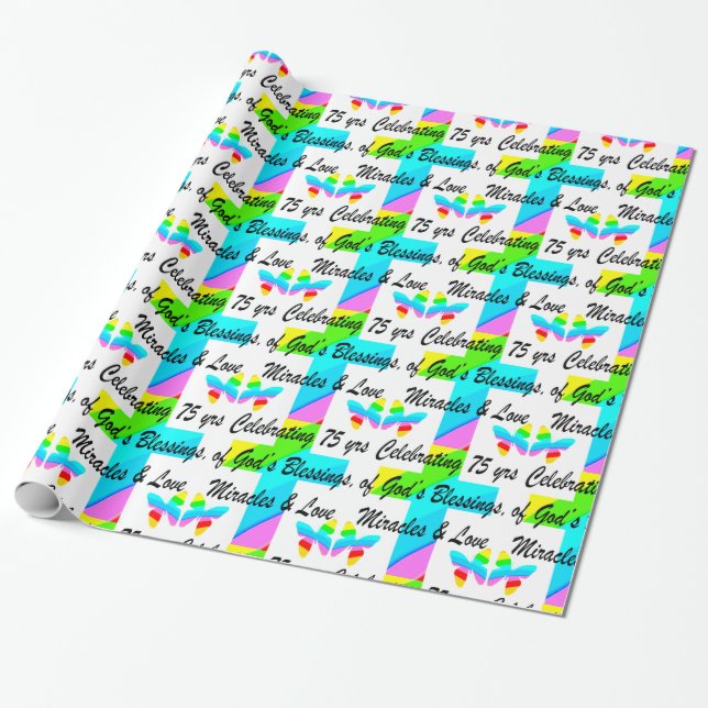 PAPEL DE PRESENTE DESIGN DE ANIVERSÁRIO LOVELMENTE PERSONALIZADO 75º (Desenrolado)