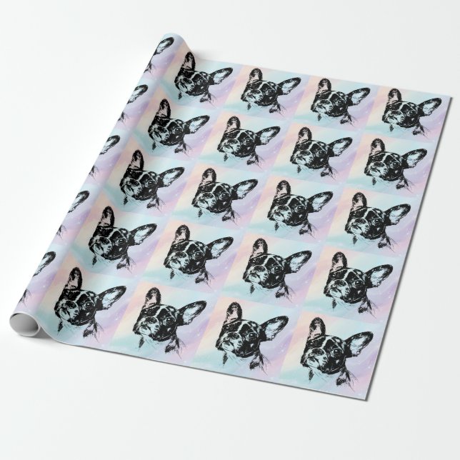 Papel De Presente Design de Arte Chic de Boston Terrier Dog (Desenrolado)