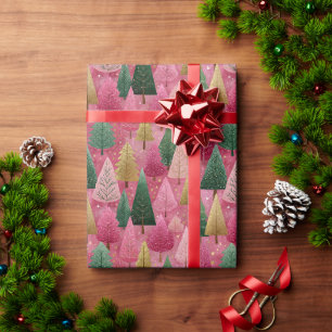 Papel De Presente Design de árvore de Natal moderna cor-de-rosa e do