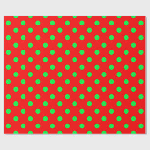 Papel De Presente Design de Bolinhas Verde em Fundo Vermelho