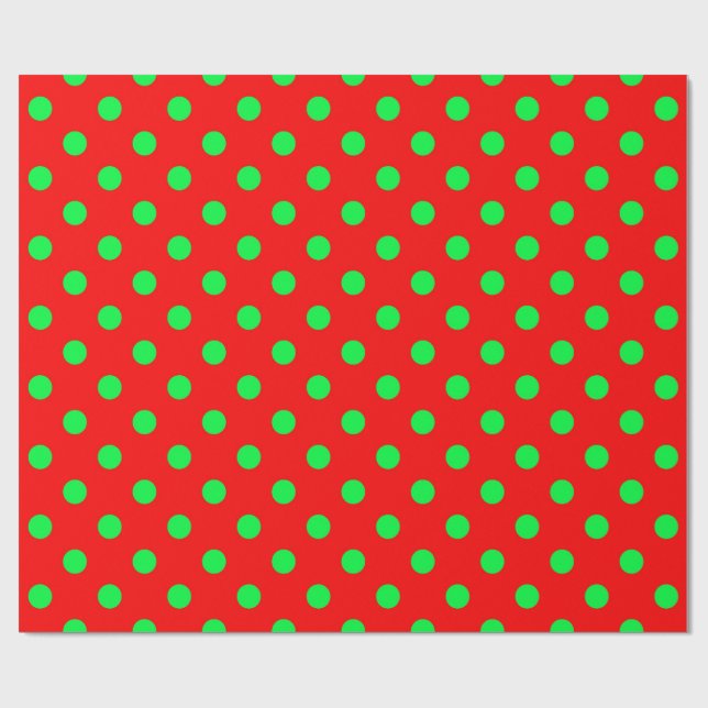 Papel De Presente Design de Bolinhas Verde em Fundo Vermelho (Aberto)