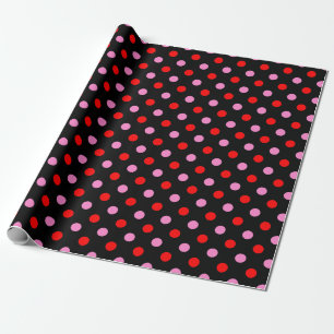 Papel De Presente Design de bolinhas vermelhas e rosas em preto