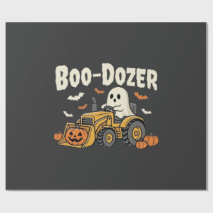 Papel De Presente Design de Bulldozer Fantasma de Halloween Boo-Doze