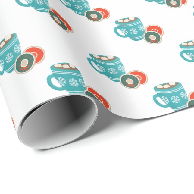 Papel De Presente Design de cacau quente e biscoitos de Natal (Ponta do rolo)