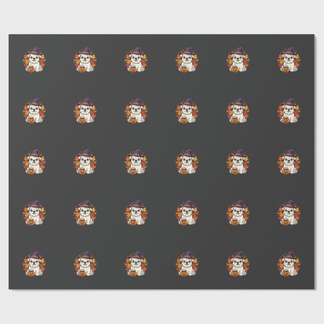 Papel De Presente Design de cachorro de abóbora de Halloween de Bull (Aberto)
