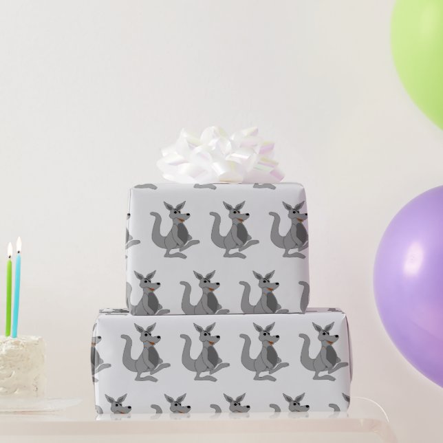 Papel De Presente Design de Canguru Cinza Qualquer Cor de Fundo (Presentes para festas)