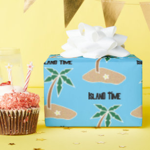 Papel De Presente Design de Cartoon da Ilha Tropical Palm Tree Getaw