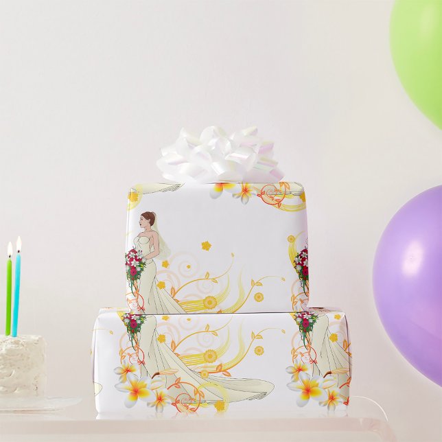 Papel De Presente Design de Casamento Romântico da Noiva Floral Eleg (Criador carregado)