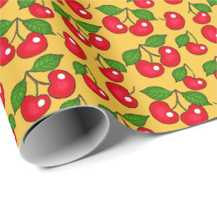 Papel De Presente Design de Cereja Retroativa / Amarelo 