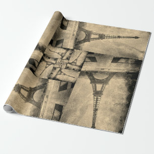 Papel De Presente Design de Colagem de Torre Eiffel com Rolo de Pape