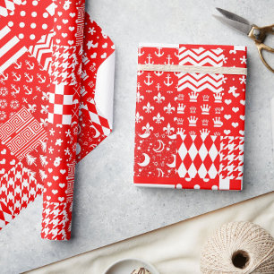 Papel De Presente Design de Correção de Padrões Mistos Red White