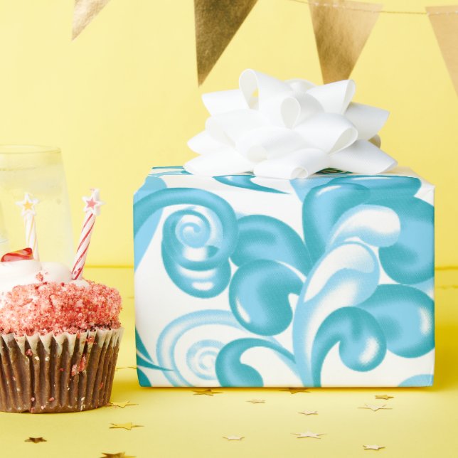 Papel De Presente Design de decoração de turquesa média, azul escura (Festa de aniversário)
