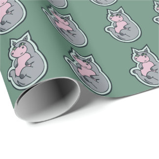 Papel De Presente Design de Desenho Teal de Hippo da Cinza