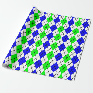 Papel De Presente Design de Diamante de Argyle Branco Verde Azul