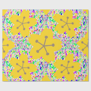 Papel De Presente Design de Disco Floral Amarelo Groovy