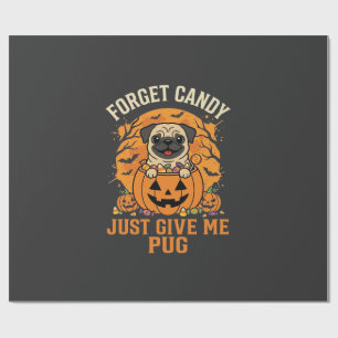 Papel De Presente Design de Doces de Halloween Engraçado Pug_1