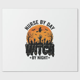 Papel De Presente Design de enfermeira bruxa vintage de Halloween_1