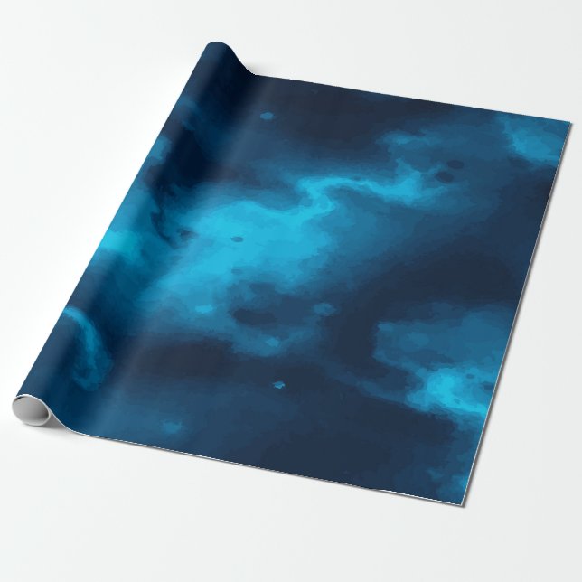 Papel De Presente Design de Espaço Exterior Azul Místico com Estrela (Desenrolado)