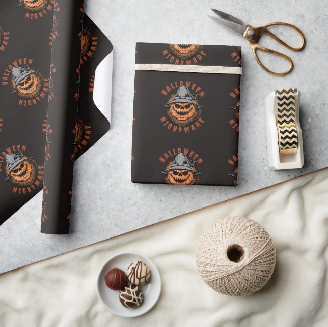 Papel De Presente Design de Espantalho de Abóbora de Halloween (Artesanato)