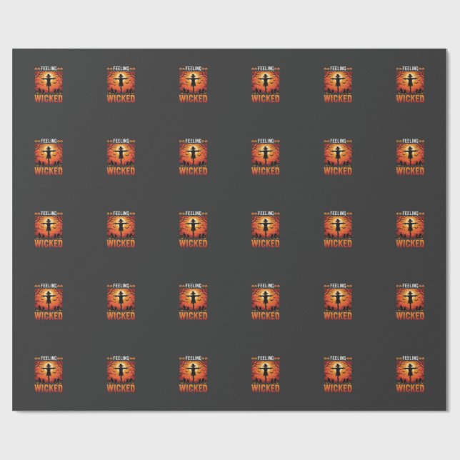 Papel De Presente Design de Espantalho de Halloween Sentindo-se Malv (Aberto)