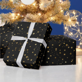 Papel De Presente Design de Estrelas Douradas Celestiais Elegantes e
