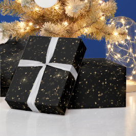 Papel De Presente Design de Estrelas Douradas Celestiais Elegantes e