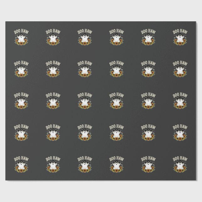 Papel De Presente Design de Fantasma de Halloween Ocidental Boo Haw (Aberto)