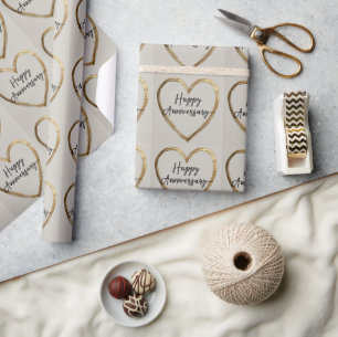 Papel De Presente design de "Feliz Aniversário" com Dourado Coração
