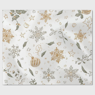 Papel De Presente Design de Férias Douradas e Brancas de Natal de lu
