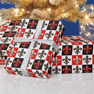 Papel De Presente Design de Fleur-de-lis, branco-preto-vermelho