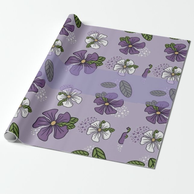 Papel De Presente design de flor branca e roxa (Desenrolado)