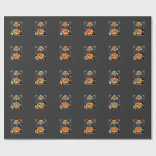Papel De Presente Design de Gato de Abóbora da Temporada de Hallowee