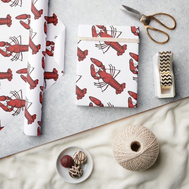 Papel De Presente Design de lagosta vermelha, estilo de vindima (Artesanato)
