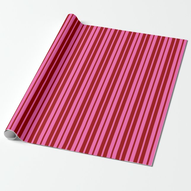 Papel De Presente Design de Listras Rosa Vermelho Grená (Desenrolado)