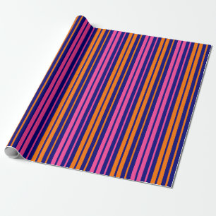 Papel De Presente Design de Listras Verticais Laranja Azul Rosa