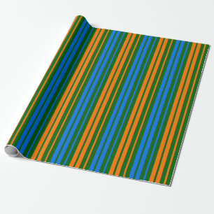 Papel De Presente Design de Listras Verticais Laranja Verde Azul