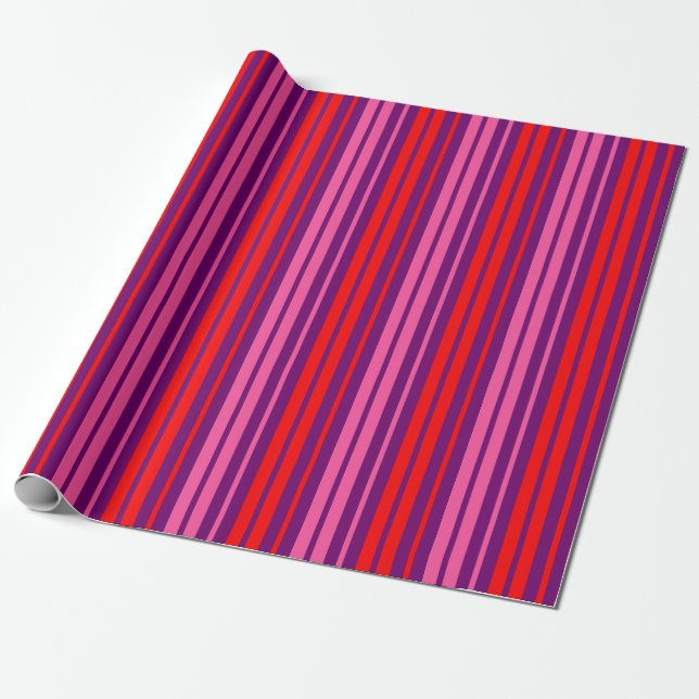 Papel De Presente Design de Listras Verticais Rosa Roxo Vermelho   (Desenrolado)