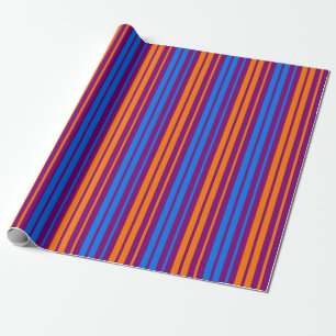 Papel De Presente Design de Listras Verticais Roxo Laranja Azul