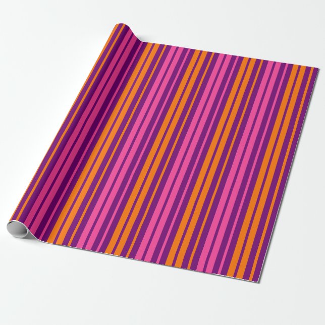 Papel De Presente Design de Listras Verticais Roxo Rosa Laranja   (Desenrolado)