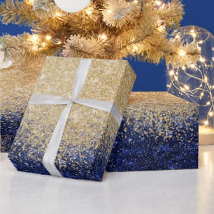 Papel De Presente Design de luxo de Ombre Dourado e azul com brilho