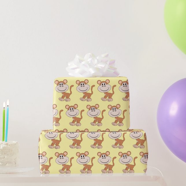 Papel De Presente Design de Macaco Qualquer Cor de Fundo (Presentes para festas)