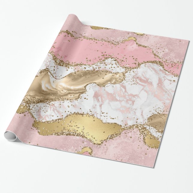 Papel De Presente Design de mármore rosa Dourado Rosa de luxo (Desenrolado)